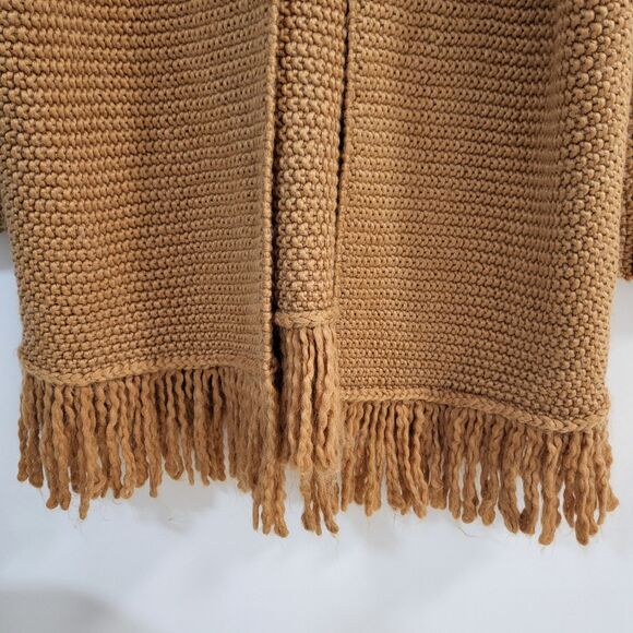 J JILL Dreamer Cardigan Womens L Saffron Wool Blend Open Longline Fringe Hem - Picture 3 of 10